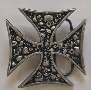 Skull Maltese Cross Metal Belt Buckle
